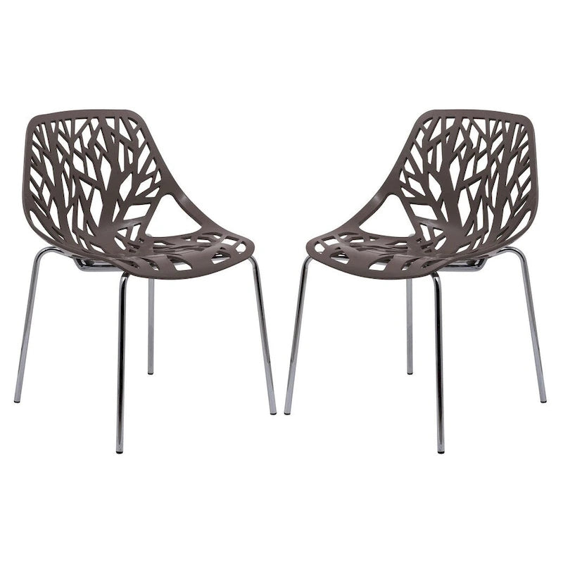 Sedie da pranzo impilabili con gambe cromate e schienale con intaglio (set di 2)