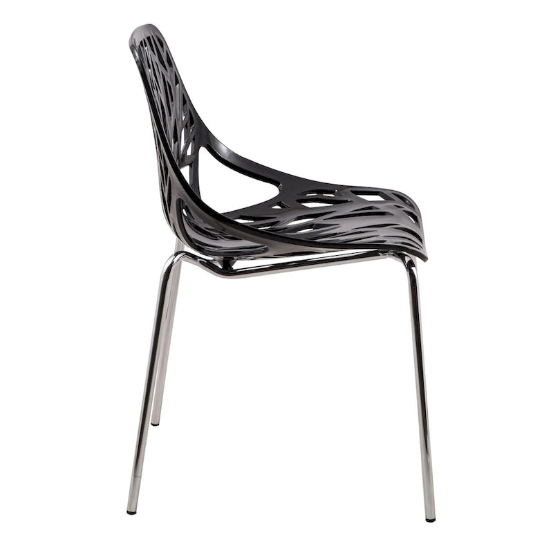 Sedie da pranzo impilabili con gambe cromate e schienale con intaglio (set di 2)