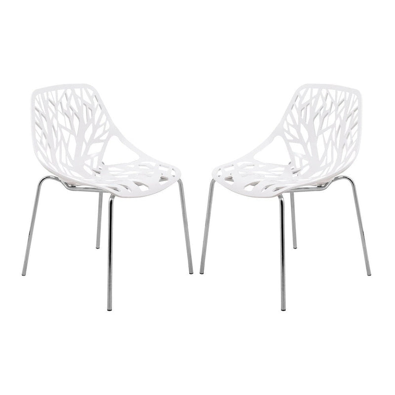 Sedie da pranzo impilabili con gambe cromate e schienale con intaglio (set di 2)