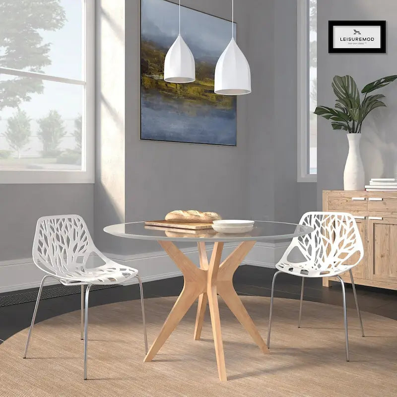 Sedie da pranzo impilabili con gambe cromate e schienale con intaglio (set di 2)