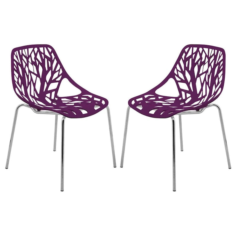 Sedie da pranzo impilabili con gambe cromate e schienale con intaglio (set di 2)