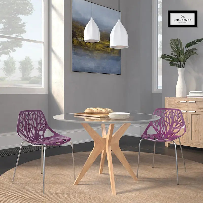 Sedie da pranzo impilabili con gambe cromate e schienale con intaglio (set di 2)