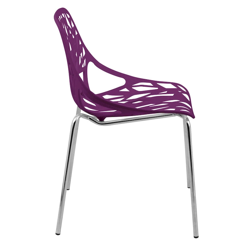Sedie da pranzo impilabili con gambe cromate e schienale con intaglio (set di 2)