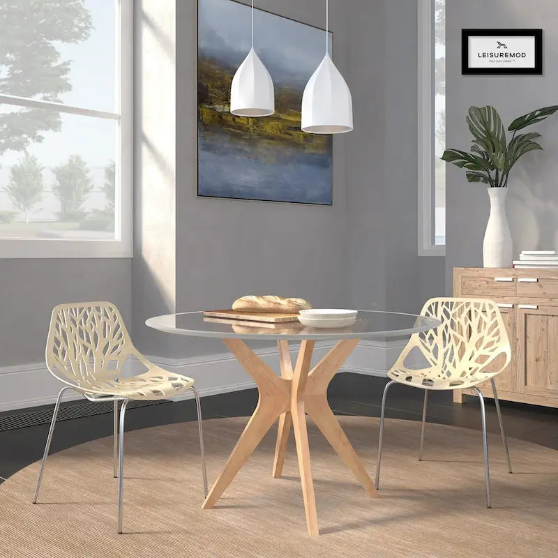 Sedie da pranzo impilabili con gambe cromate e schienale con intaglio (set di 2)