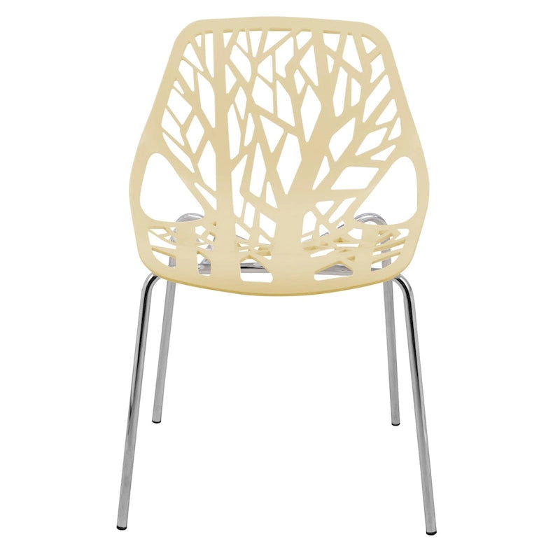 Sedie da pranzo impilabili con gambe cromate e schienale con intaglio (set di 2)