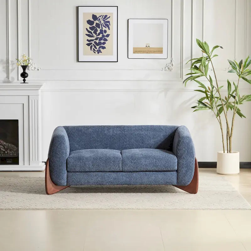Cremefarbenes Bouclé-Loveseat mit Beinen aus Birkenholz