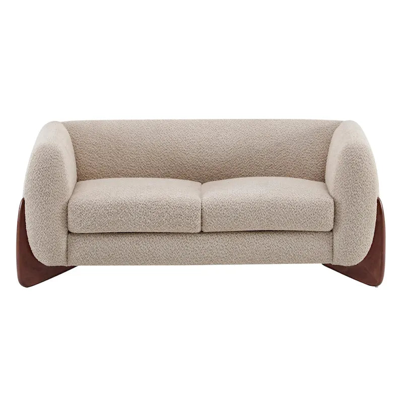 Cremefarbenes Bouclé-Loveseat mit Beinen aus Birkenholz