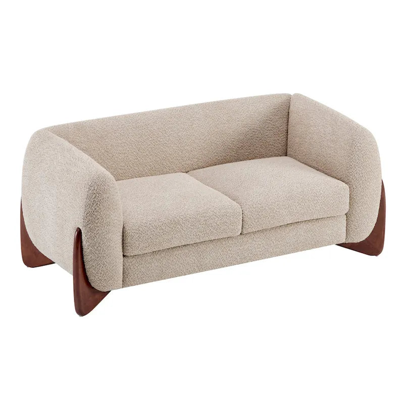 Cremefarbenes Bouclé-Loveseat mit Beinen aus Birkenholz