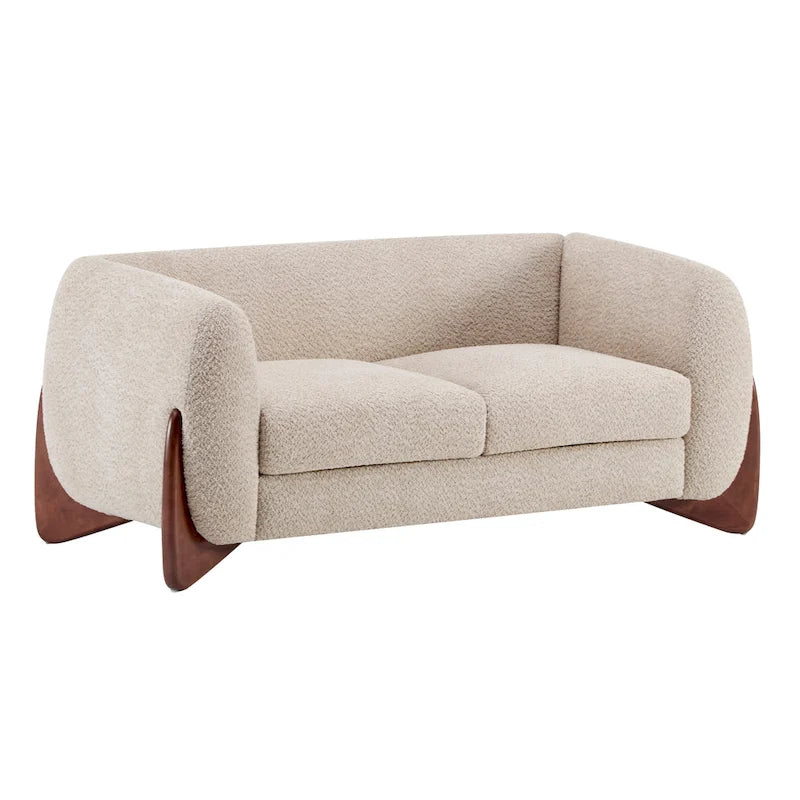 Cremefarbenes Bouclé-Loveseat mit Beinen aus Birkenholz
