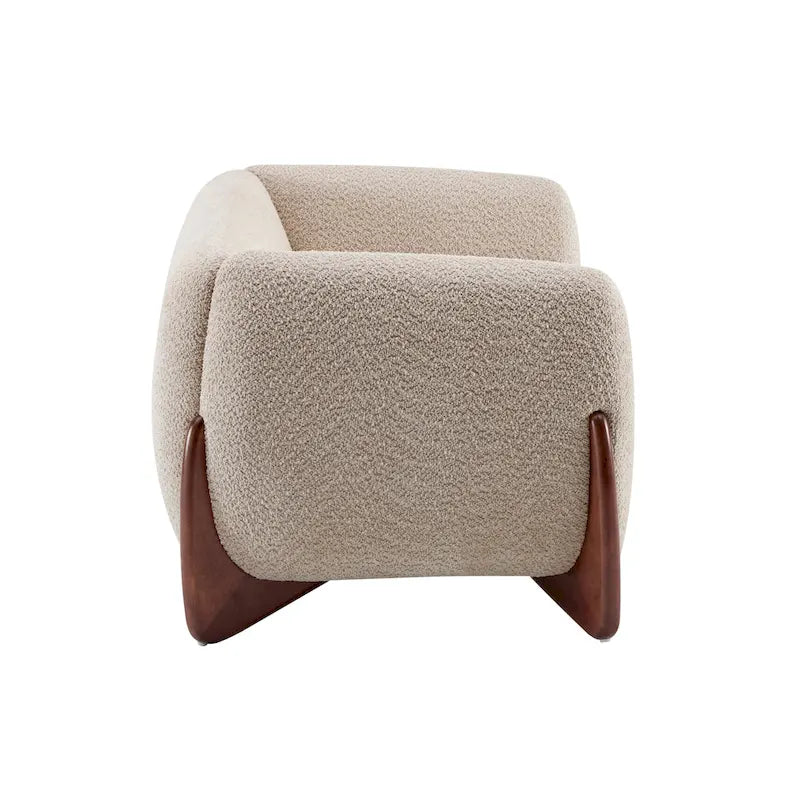 Cremefarbenes Bouclé-Loveseat mit Beinen aus Birkenholz