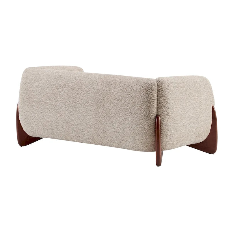 Cremefarbenes Bouclé-Loveseat mit Beinen aus Birkenholz