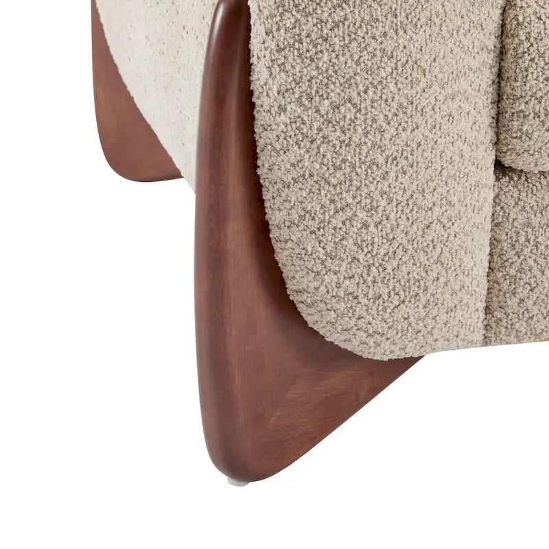 Cremefarbenes Bouclé-Loveseat mit Beinen aus Birkenholz