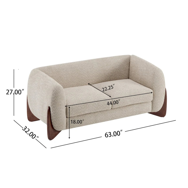 Cremefarbenes Bouclé-Loveseat mit Beinen aus Birkenholz