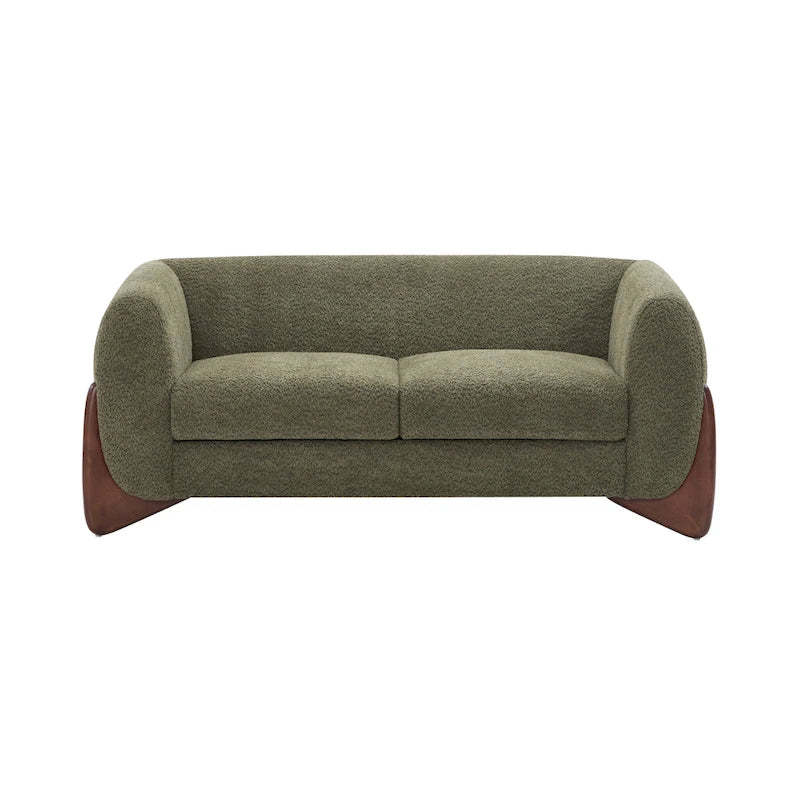 Cremefarbenes Bouclé-Loveseat mit Beinen aus Birkenholz