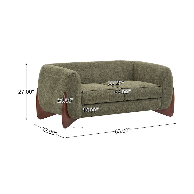 Cremefarbenes Bouclé-Loveseat mit Beinen aus Birkenholz