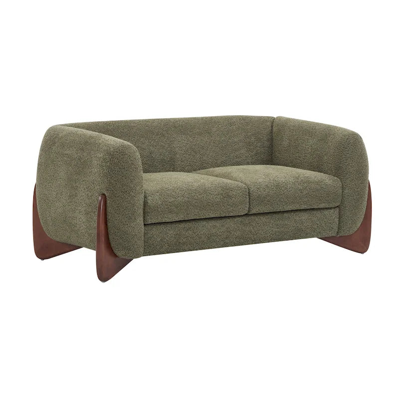 Cremefarbenes Bouclé-Loveseat mit Beinen aus Birkenholz