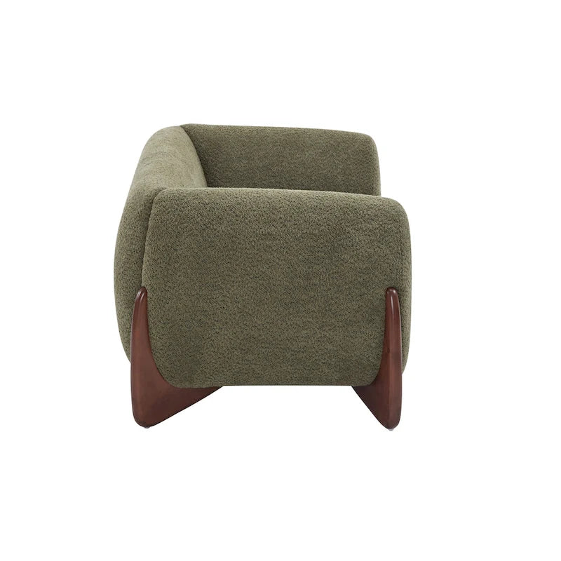 Cremefarbenes Bouclé-Loveseat mit Beinen aus Birkenholz
