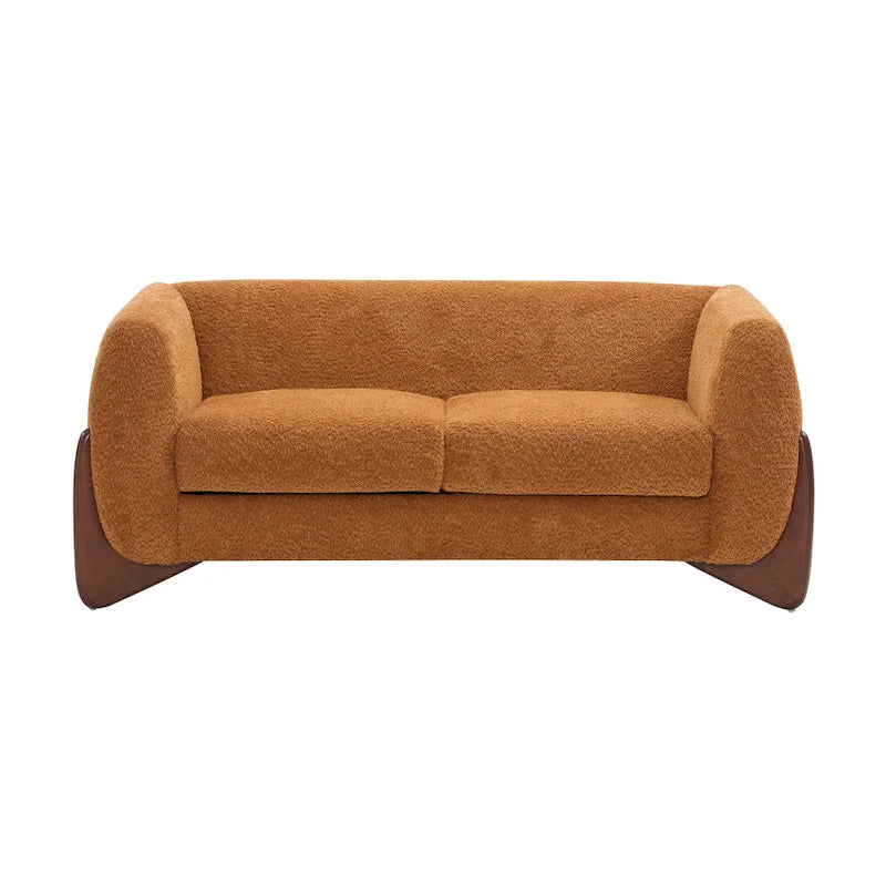 Cremefarbenes Bouclé-Loveseat mit Beinen aus Birkenholz