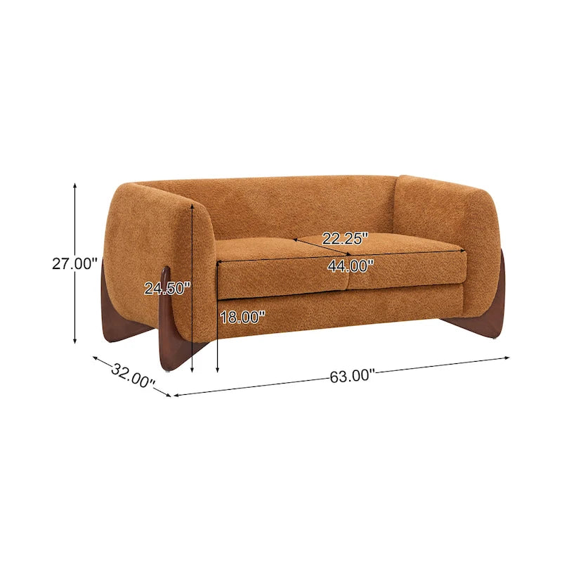 Cremefarbenes Bouclé-Loveseat mit Beinen aus Birkenholz