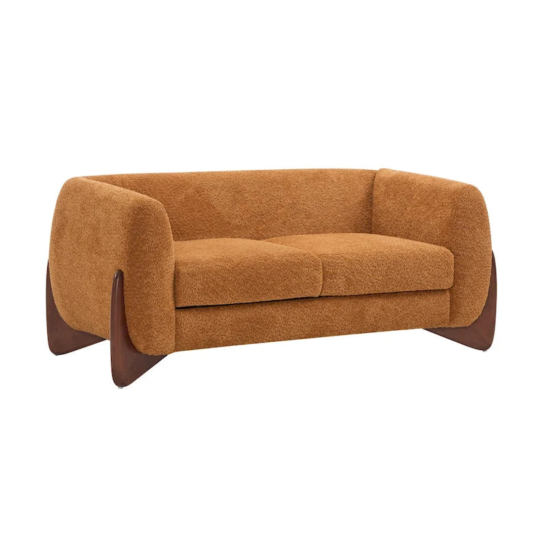 Cremefarbenes Bouclé-Loveseat mit Beinen aus Birkenholz