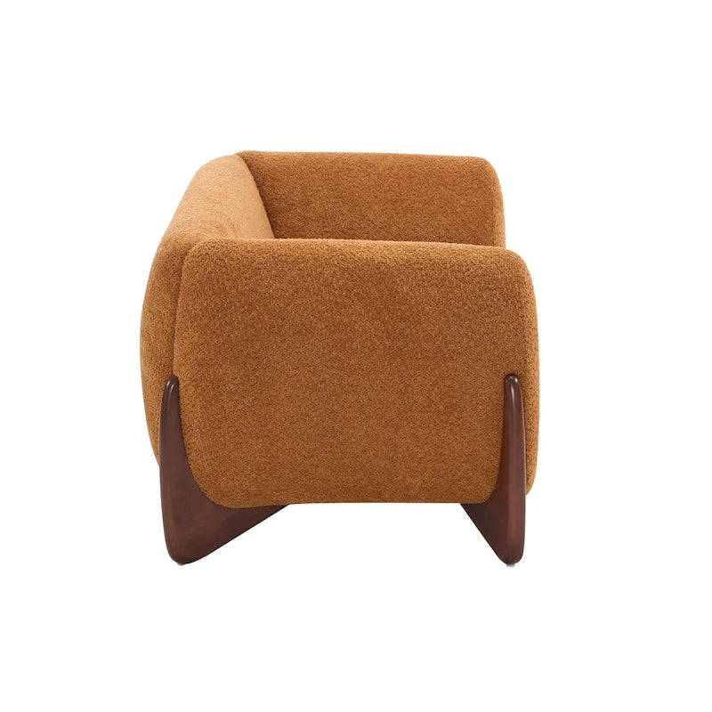 Cremefarbenes Bouclé-Loveseat mit Beinen aus Birkenholz