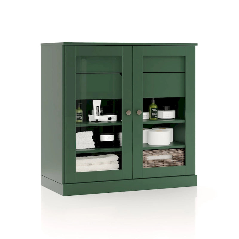 32-Zoll-Schrank aus Massivholz mit Klarglastüren, 2 Schubladen und verstellbaren Regalböden