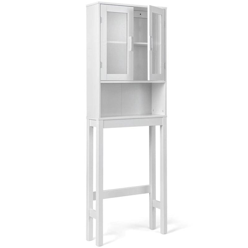 White Over-the-Toilet Storage Cabinet with Glass Doors