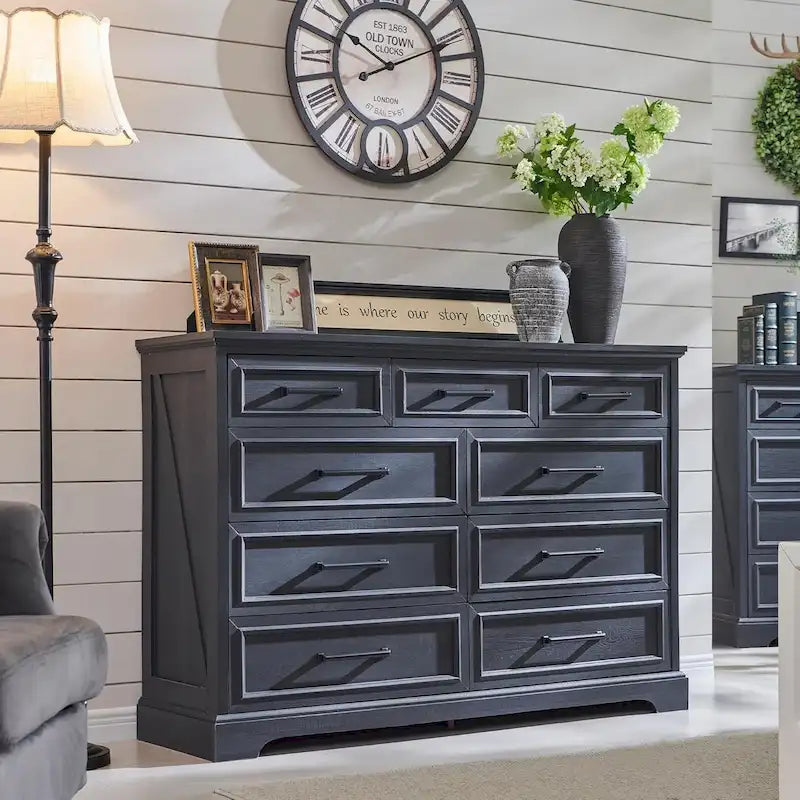 Kommoden im Landhausstil mit 9 Schubladen für das Schlafzimmer, Holzkommode