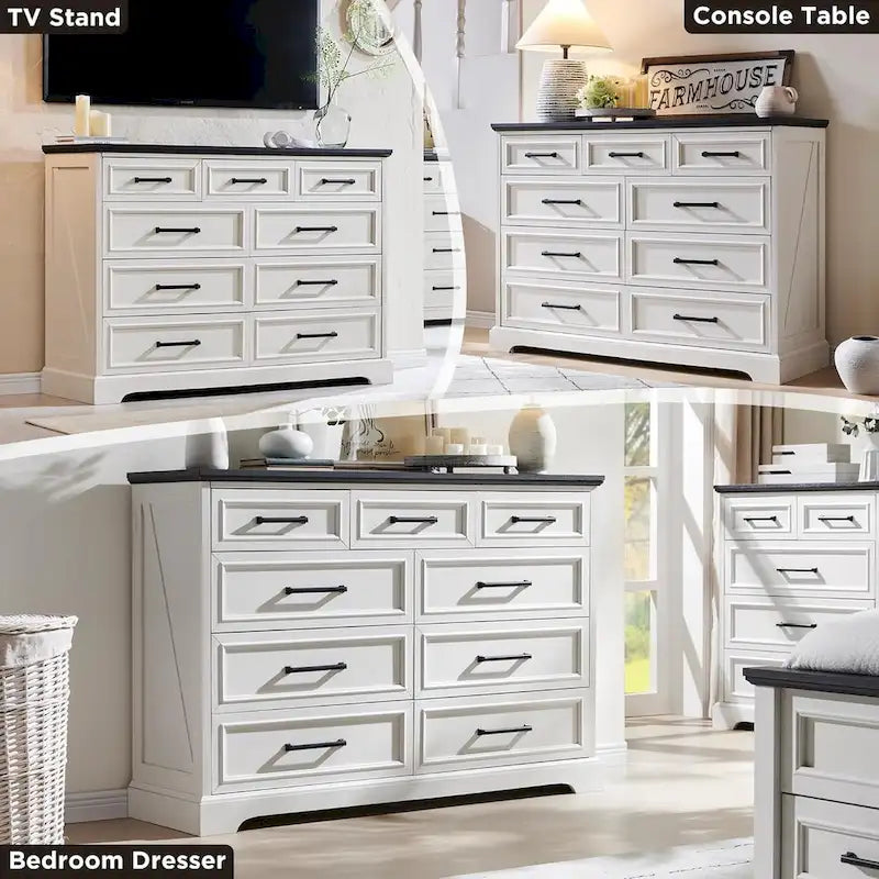 Farmhouse 9 Drawers Dresser Chests for Bedroom, Wood Chest of Drawers