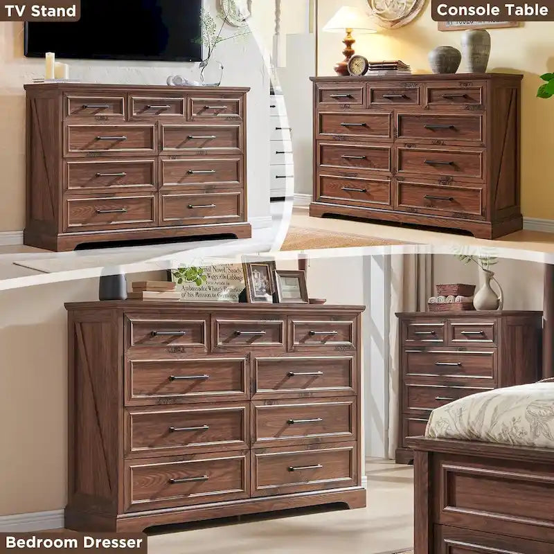 Kommoden im Landhausstil mit 9 Schubladen für das Schlafzimmer, Holzkommode