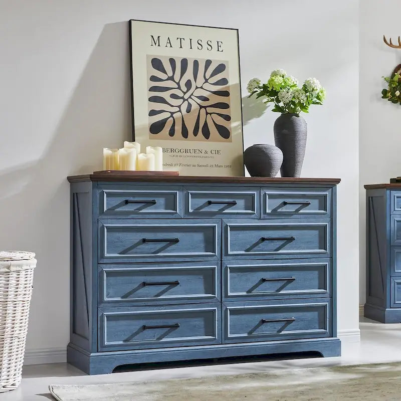 Kommoden im Landhausstil mit 9 Schubladen für das Schlafzimmer, Holzkommode