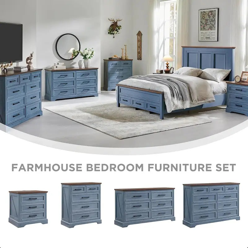 Kommoden im Landhausstil mit 9 Schubladen für das Schlafzimmer, Holzkommode