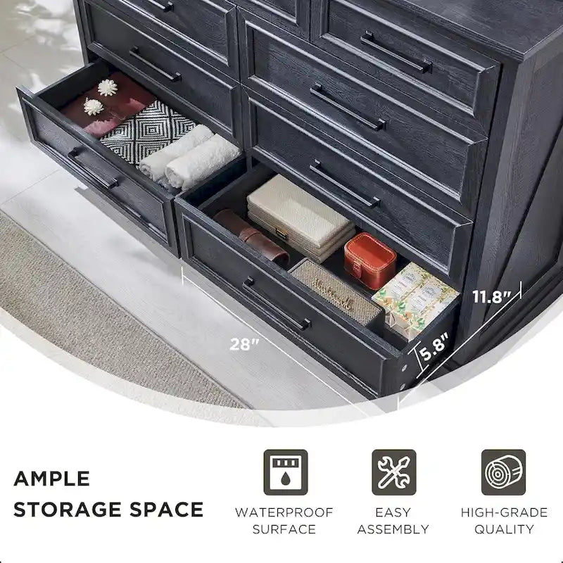 Kommoden im Landhausstil mit 9 Schubladen für das Schlafzimmer, Holzkommode