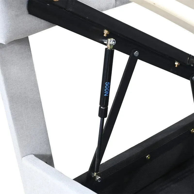 Cadre de lit plateforme rembourré Twin/King avec système de rangement hydraulique, lit coffre relevable avec tête de lit et support à lattes