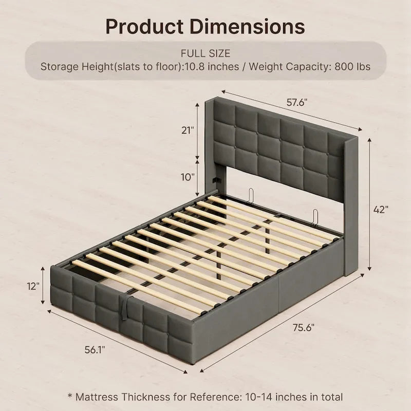 Full/Queen Lift Up Storage Bed with Storage, Upholstered Platform Bed Frame with Modern Wingback Headboard