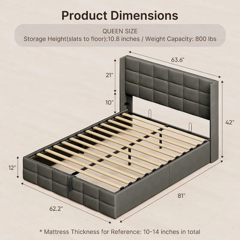 Full/Queen Lift Up Storage Bed with Storage, Upholstered Platform Bed Frame with Modern Wingback Headboard