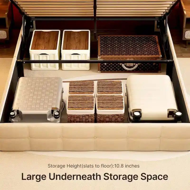 Full/Queen Lift Up Storage Bed with Storage, Upholstered Platform Bed Frame with Modern Wingback Headboard