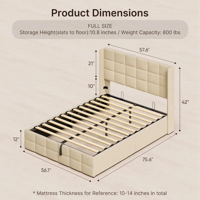 Full/Queen Lift Up Storage Bed with Storage, Upholstered Platform Bed Frame with Modern Wingback Headboard