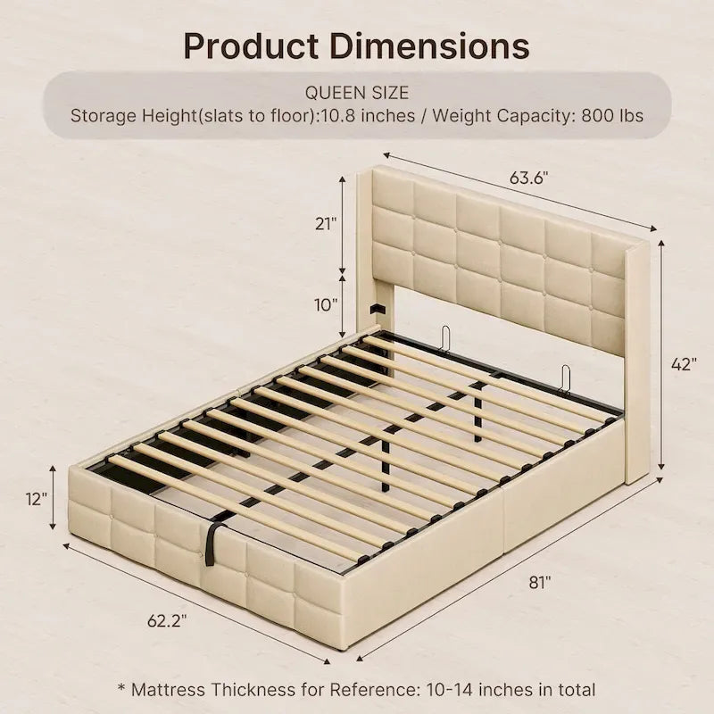 Full/Queen Lift Up Storage Bed with Storage, Upholstered Platform Bed Frame with Modern Wingback Headboard
