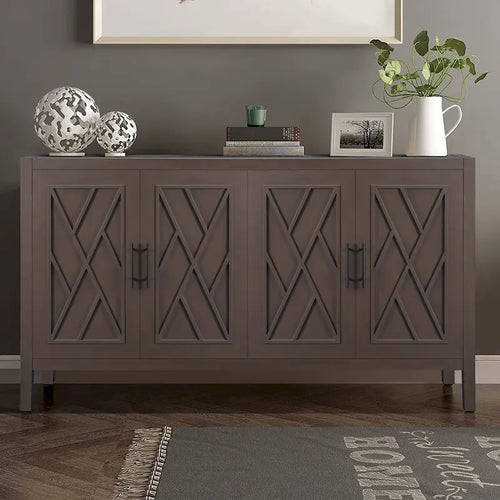60 Modern Farmhouse Accent Cabinet with 4 Doors & Adjustable Shelf