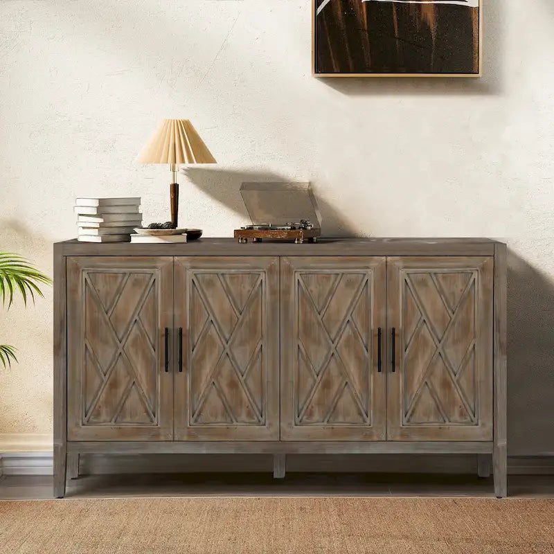 60 Modern Farmhouse Accent Cabinet with 4 Doors & Adjustable Shelf