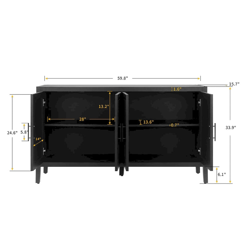 60 Modern Farmhouse Accent Cabinet with 4 Doors & Adjustable Shelf