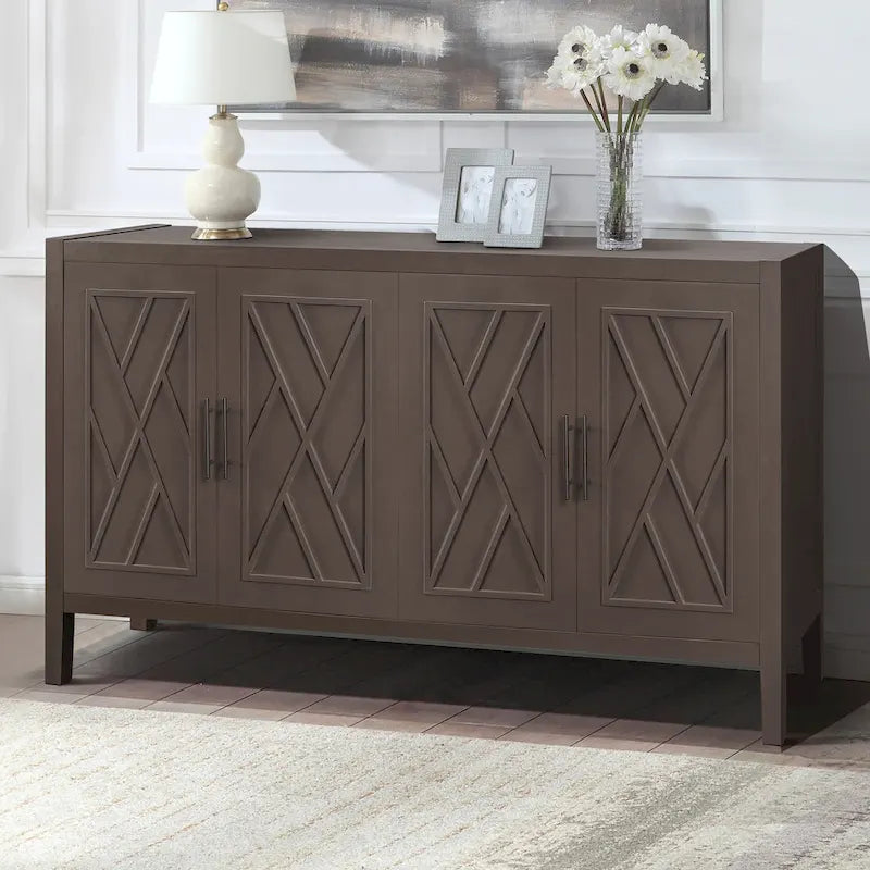 60 Modern Farmhouse Accent Cabinet with 4 Doors & Adjustable Shelf