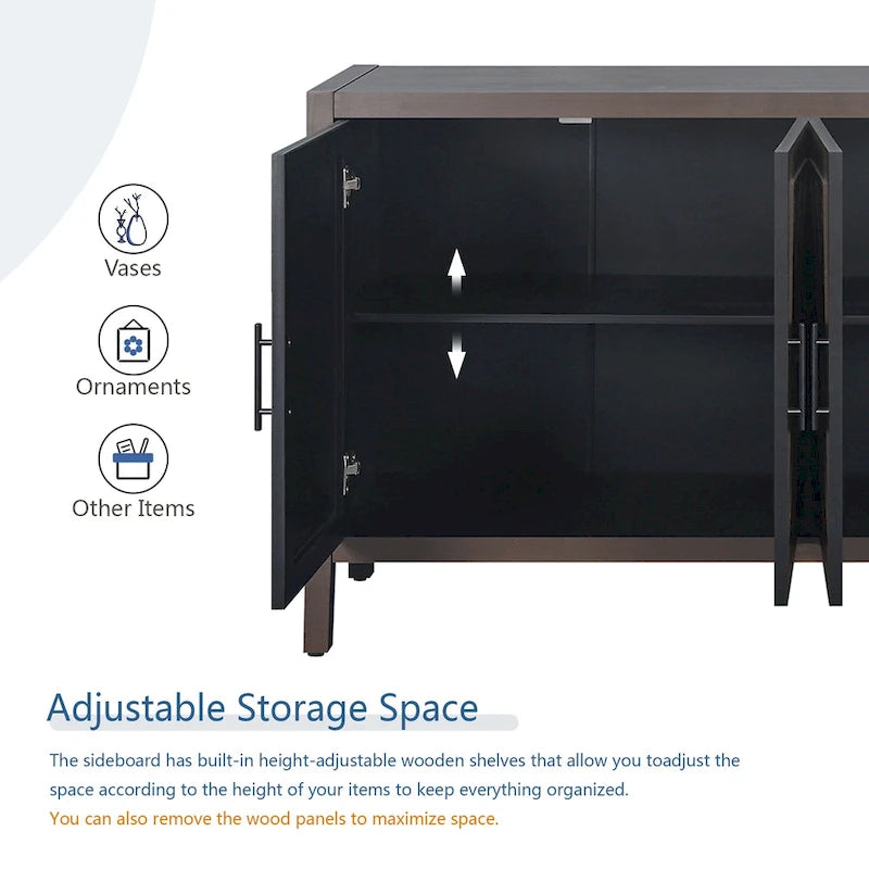 60 Modern Farmhouse Accent Cabinet with 4 Doors & Adjustable Shelf