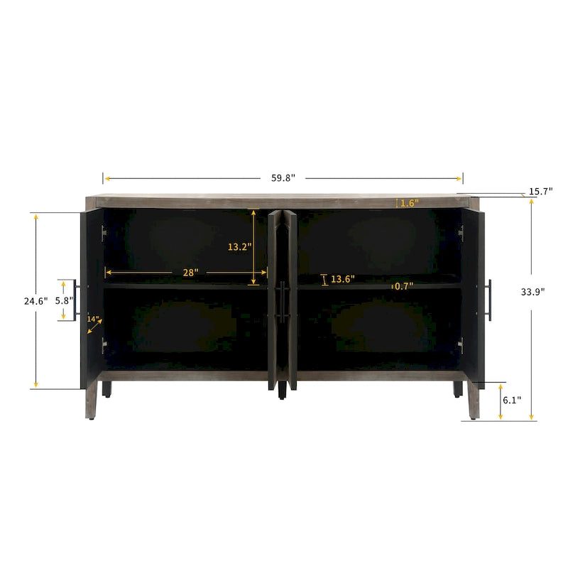 60 Modern Farmhouse Accent Cabinet with 4 Doors & Adjustable Shelf