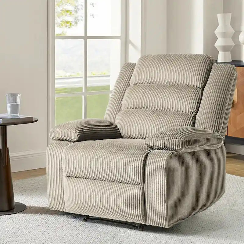 Modern Corduroy Manual Recliner Chair, Lounger Adjustable Recliners with Wide Armrest