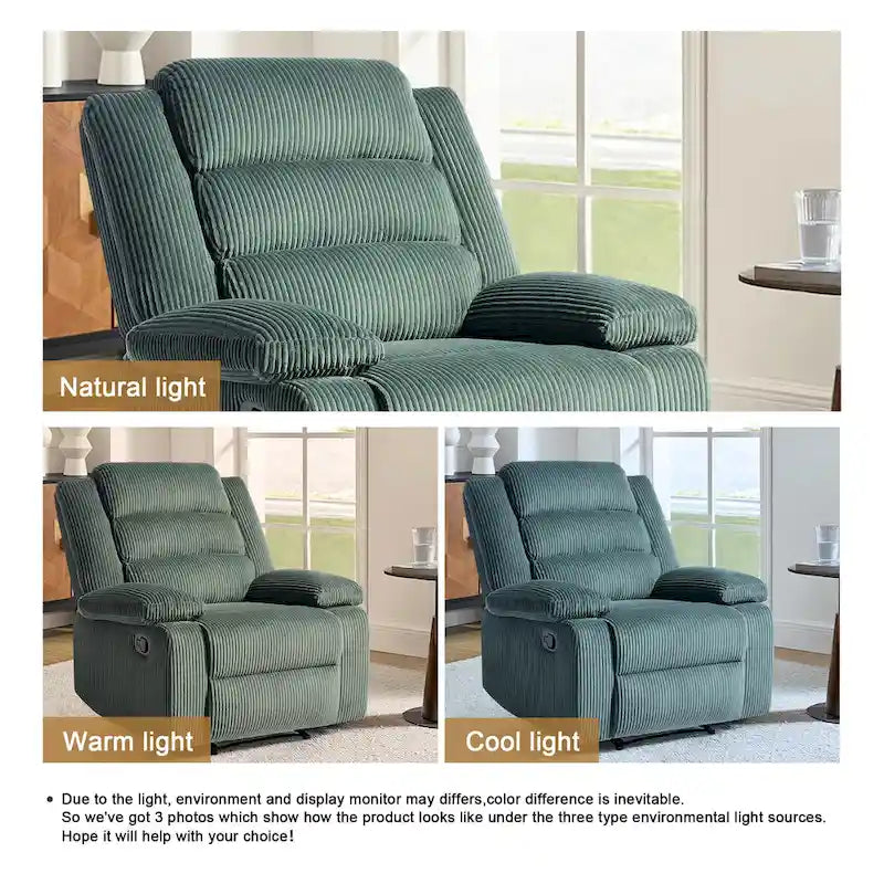 Moderner manueller Cord-Relaxsessel, verstellbarer Loungesessel mit breiten Armlehnen
