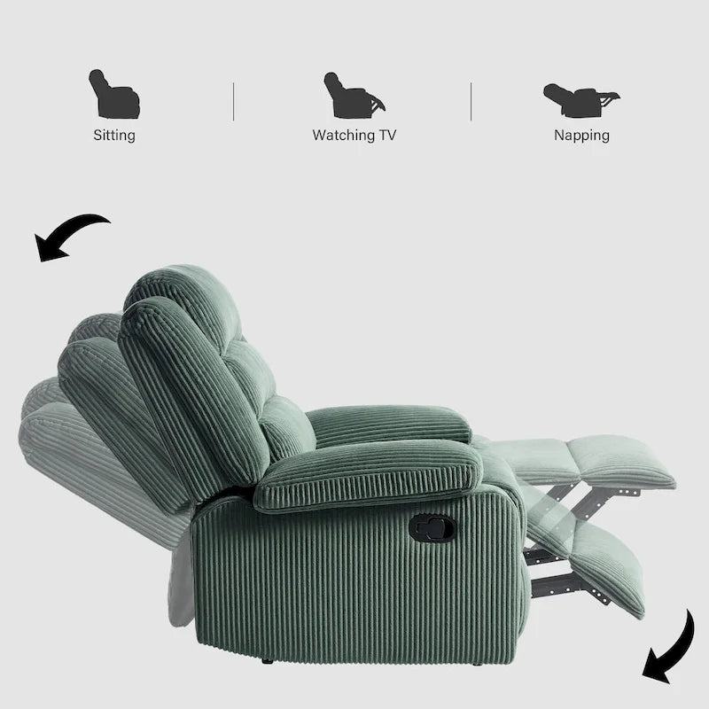 Moderner manueller Cord-Relaxsessel, verstellbarer Loungesessel mit breiten Armlehnen