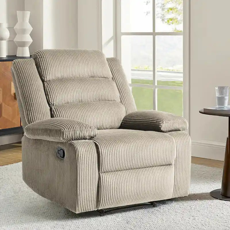 Moderner manueller Cord-Relaxsessel, verstellbarer Loungesessel mit breiten Armlehnen