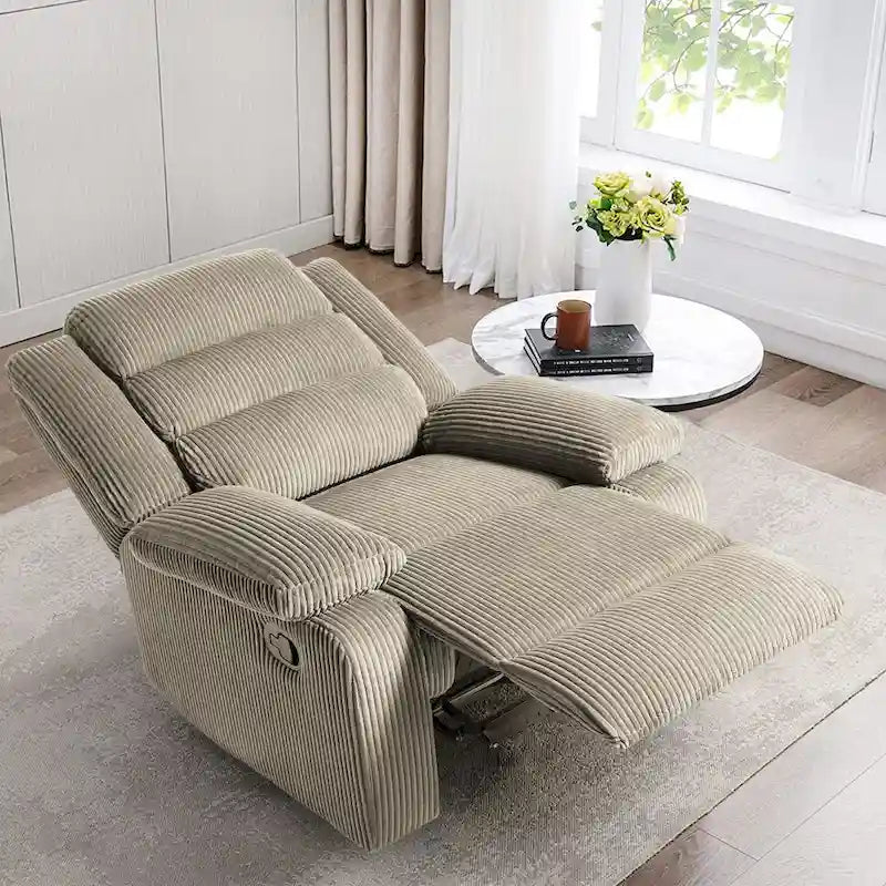 Moderner manueller Cord-Relaxsessel, verstellbarer Loungesessel mit breiten Armlehnen